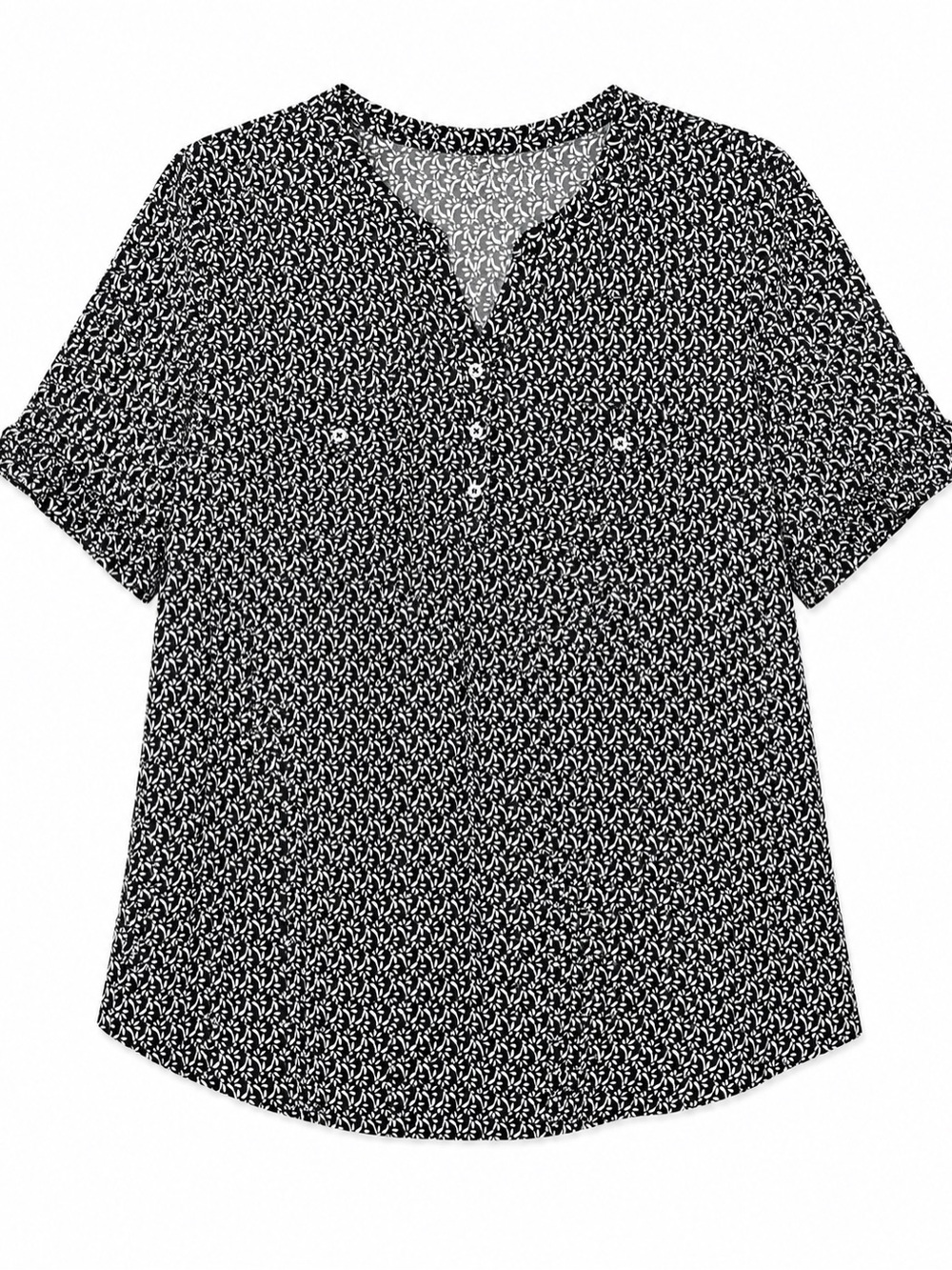 croft & barrow Black and White Printed Short-Sleeve Henley Blouse